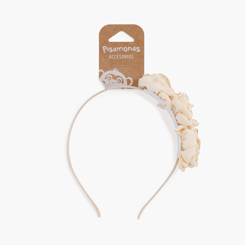 Diadema flores bordes quemados Beige