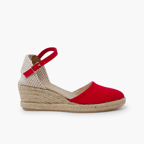 Alpargatas Mujer Cuña Alta Hebilla Rojo