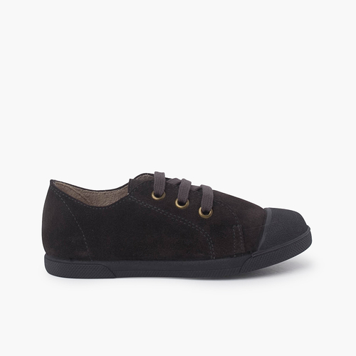 Zapatillas serraje puntera de goma y cordones Gris
