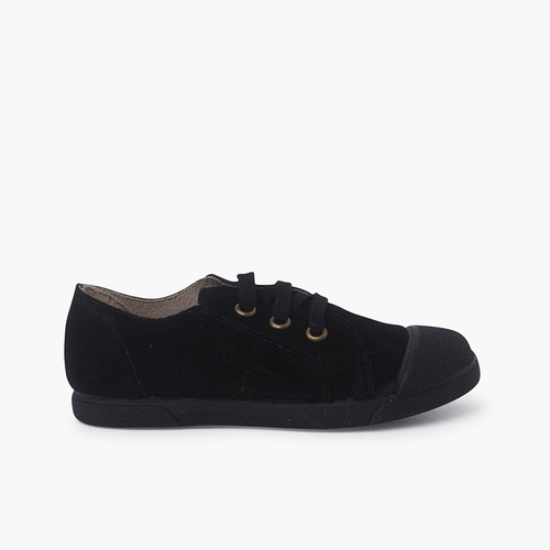 Zapatillas serraje puntera de goma y cordones Negro