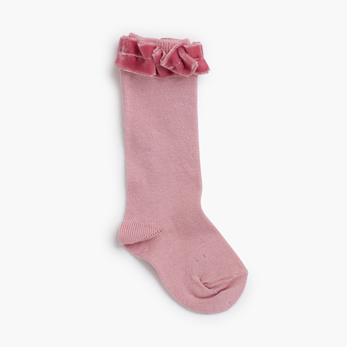 Calcetines Fruncido Terciopelo Rosa Palo