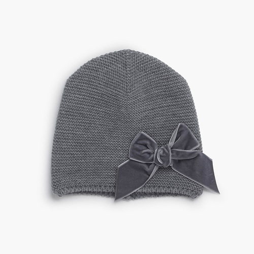 Gorro punto bobo lazo terciopelo Gris