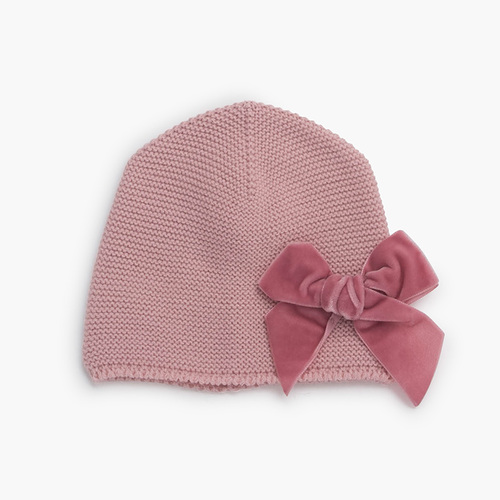 Gorro punto bobo lazo terciopelo Rosa Palo