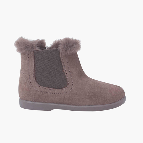 Botines Tipo Chelsea Niña con Cuello Pelito Gris