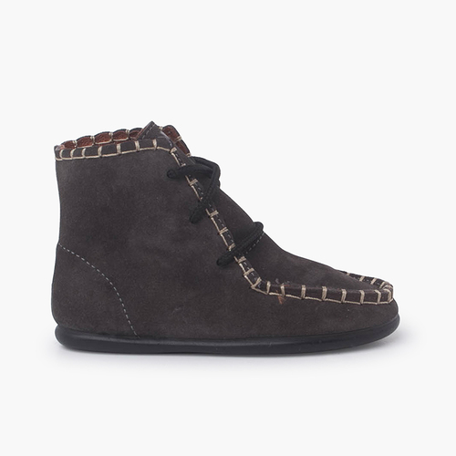 Botas Tipo Mohicanas Serraje Niños Gris Oscuro