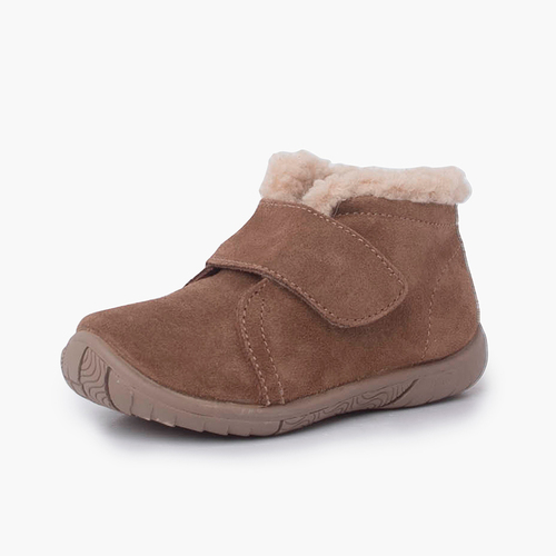 Bota Cuello Tipo Borreguito y Tira Adherente Topo