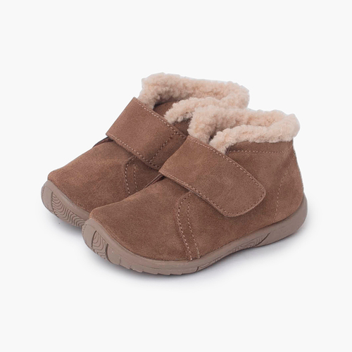 Bota Cuello Tipo Borreguito y Tira Adherente Topo