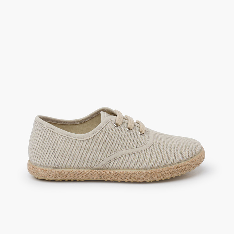 Zapatillas lino cordones suela alpargata Beige