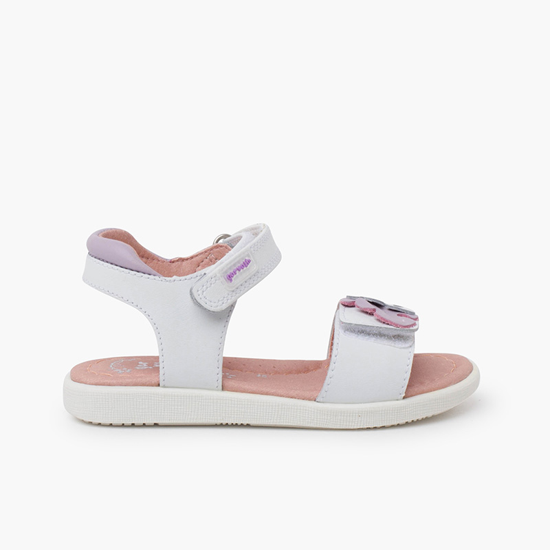 Sandalias niña hojas cierre adherente Blanco