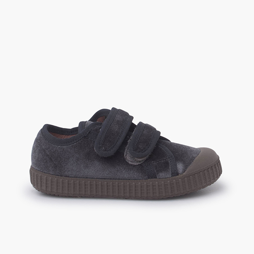  Zapatillas Doble Cierre Adherente Terciopelo Gris