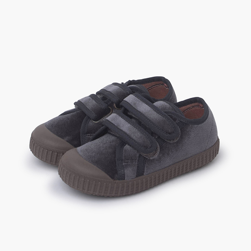  Zapatillas Doble Cierre Adherente Terciopelo Gris
