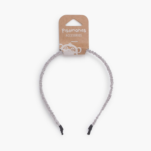 Diadema Fruncida Fina Gris Claro