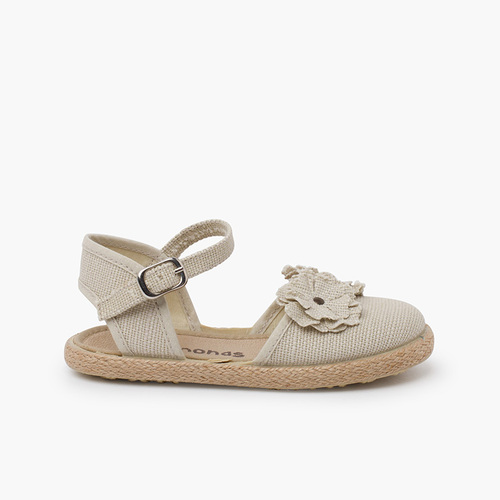 Alpargatas flores hebilla fina Beige