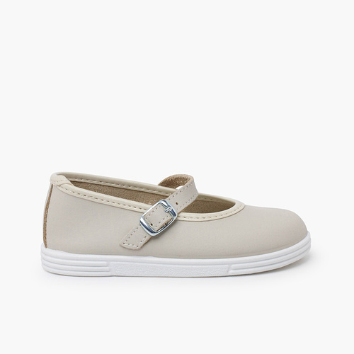 Merceditas piel lavable hebilla Beige