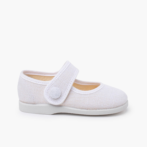 Merceditas lino adorno botón Blanco