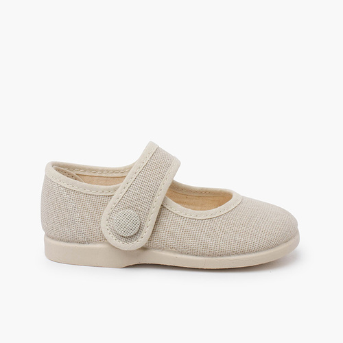Merceditas lino adorno botón Crudo
