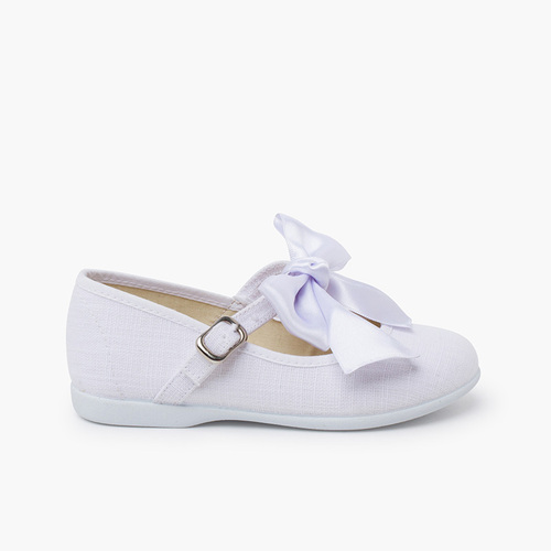 Merceditas lino ceremonia lazo raso Blanco