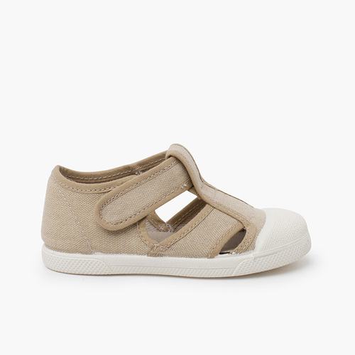 Sandalias niño lona eco puntera goma Beige
