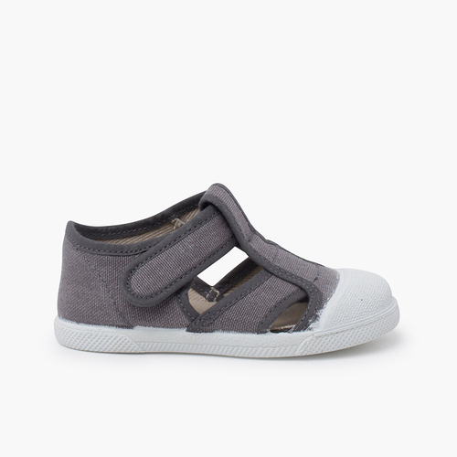 Sandalias niño lona eco puntera goma Gris