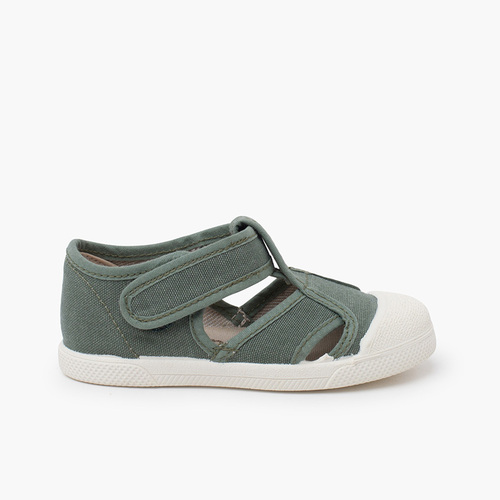 Sandalias niño lona eco puntera goma Verde Eucalipto