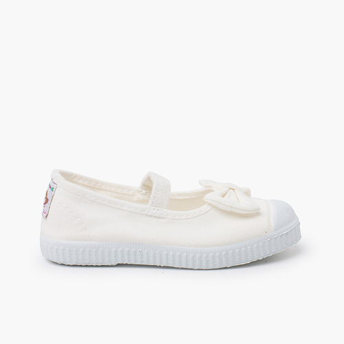 Bailarina elástico y lazo suela zapatillas Blanco