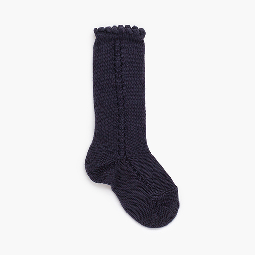 Calcetines altos perlé calado lateral Azul Marino