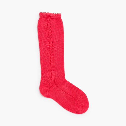 Calcetines altos perlé calado lateral Coral