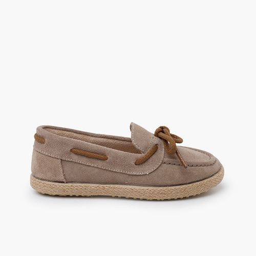 Mocasines serraje cordón suela yute Topo
