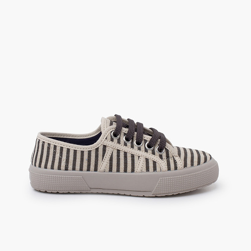 Zapatillas rayas suela ancha Crudo y Gris