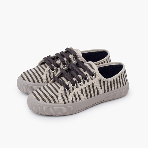 Zapatillas rayas suela ancha Crudo y Gris