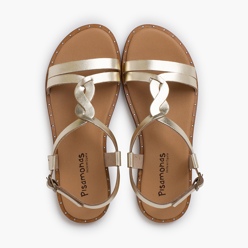 Sandalias niña y mujer tira central trenza Oro
