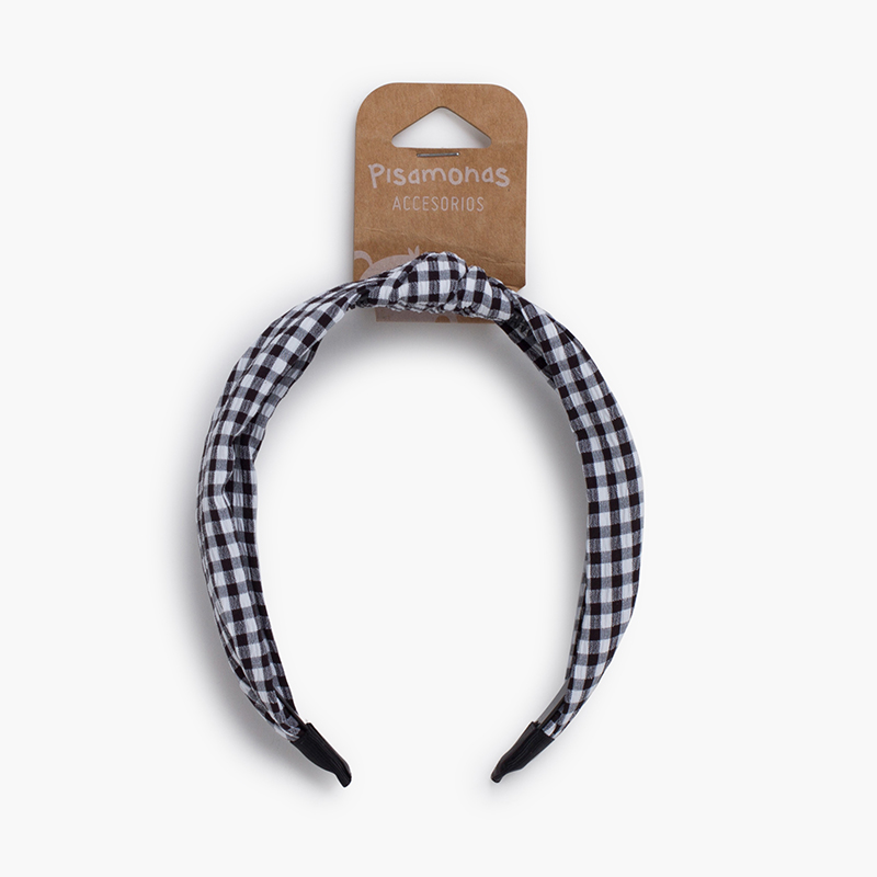 Diadema ancha nudo vichy Negro