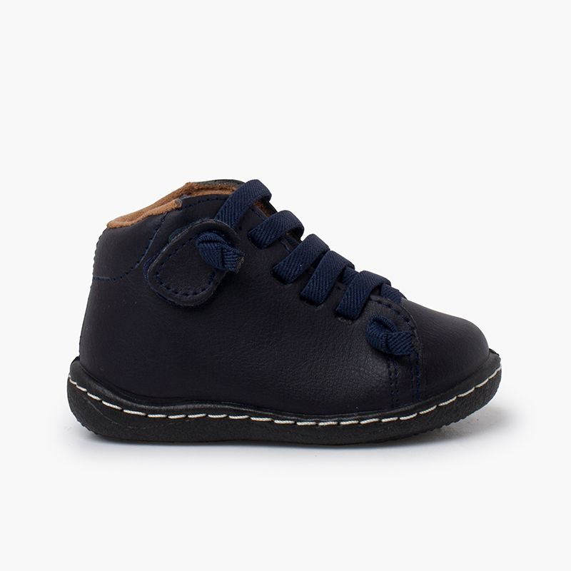 Botitas piel lavable niños cordones elásticos Azul Marino