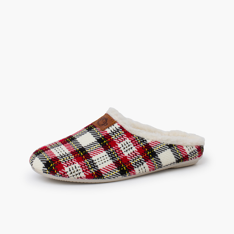 Zapatillas de casa niños de pura lana con cuadraditos