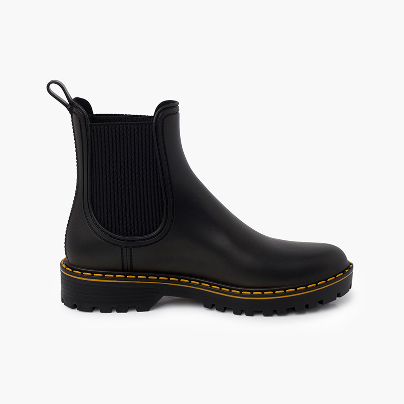 Botines agua mate pespunte suela track Negro