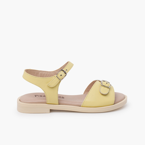 Sandalias niña en piel. Pala hebilla Mantequilla