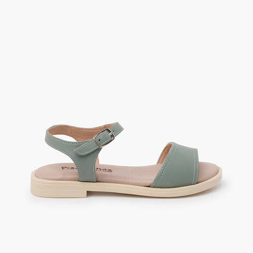 Sandalias niña piel pala escotada Verde Eucalipto