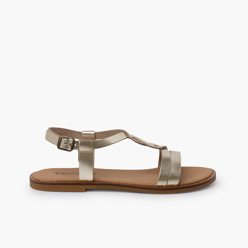 Sandalias niña y mujer tira central trenza Oro