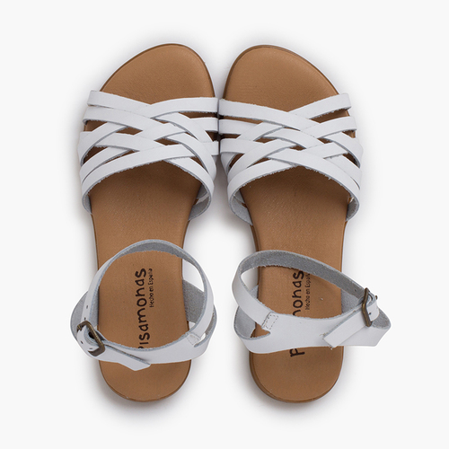 Sandalias niña y mujer con tiras cruzadas Blanco