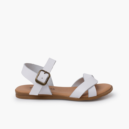 Sandalias niña doble tira entrelazada Blanco