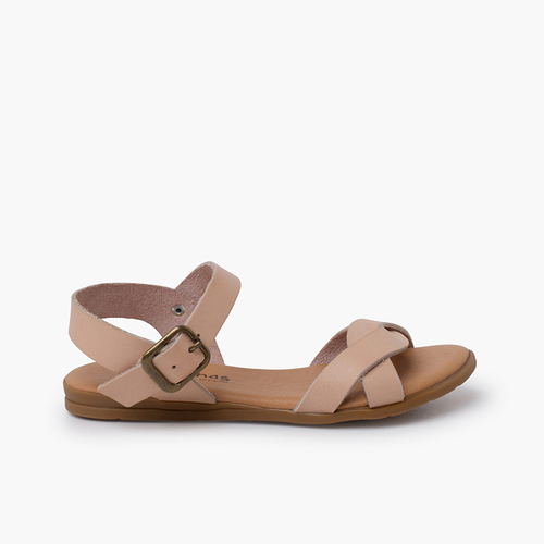 Sandalias niña doble tira entrelazada Nude
