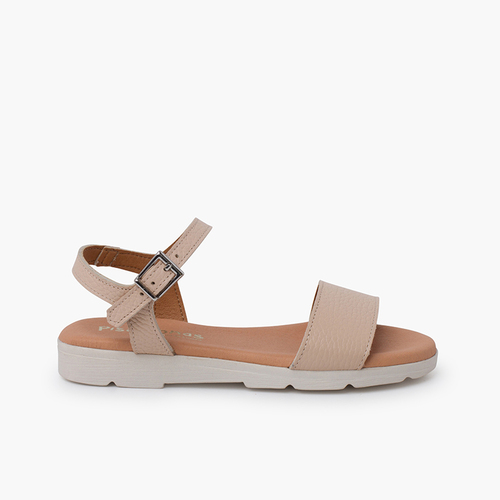 Sandalias niña y mujer en piel con plantilla de gel Nude