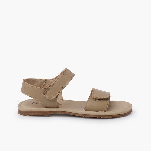 Sandalias niña en piel con tiras adherentes Arena