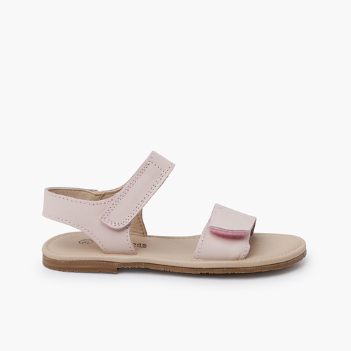 Sandalias niña en piel con tiras adherentes Nude