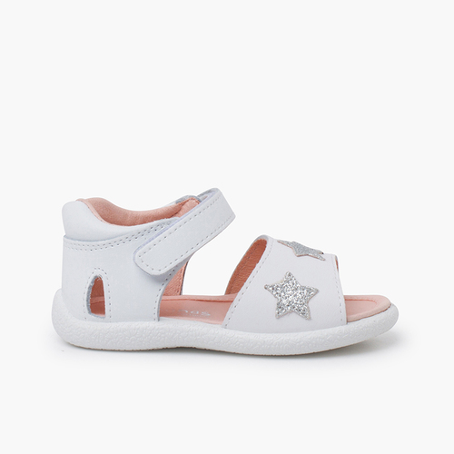 Sandalias bebé niña estrellas purpurina Blanco