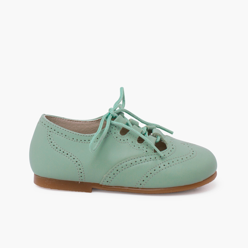Zapatito inglés piel piso caramelo Verde Agua