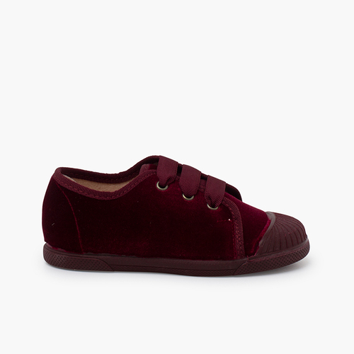 Zapatilla terciopelo cordón faya Burdeos
