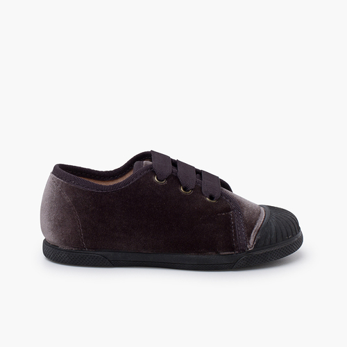 Zapatilla terciopelo cordón faya Gris