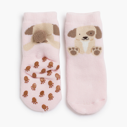 Calcetines antideslizantes perrito pompón Rosa