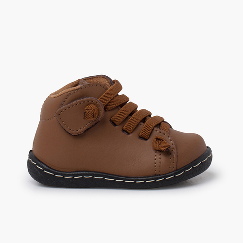 Botitas piel lavable niños cordones elásticos Camel